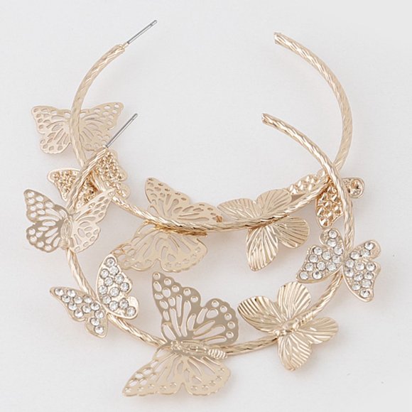 BNWT Large Filigree Iconic Crystal Butterfly Hoop Earrings - Picture 3 of 3
